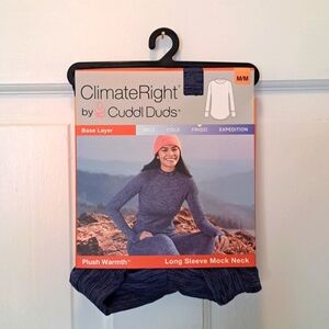 NIP Cuddl Duds ClimateRight Base Layer Long Sleeve Top Mock Neck Frigid Blue